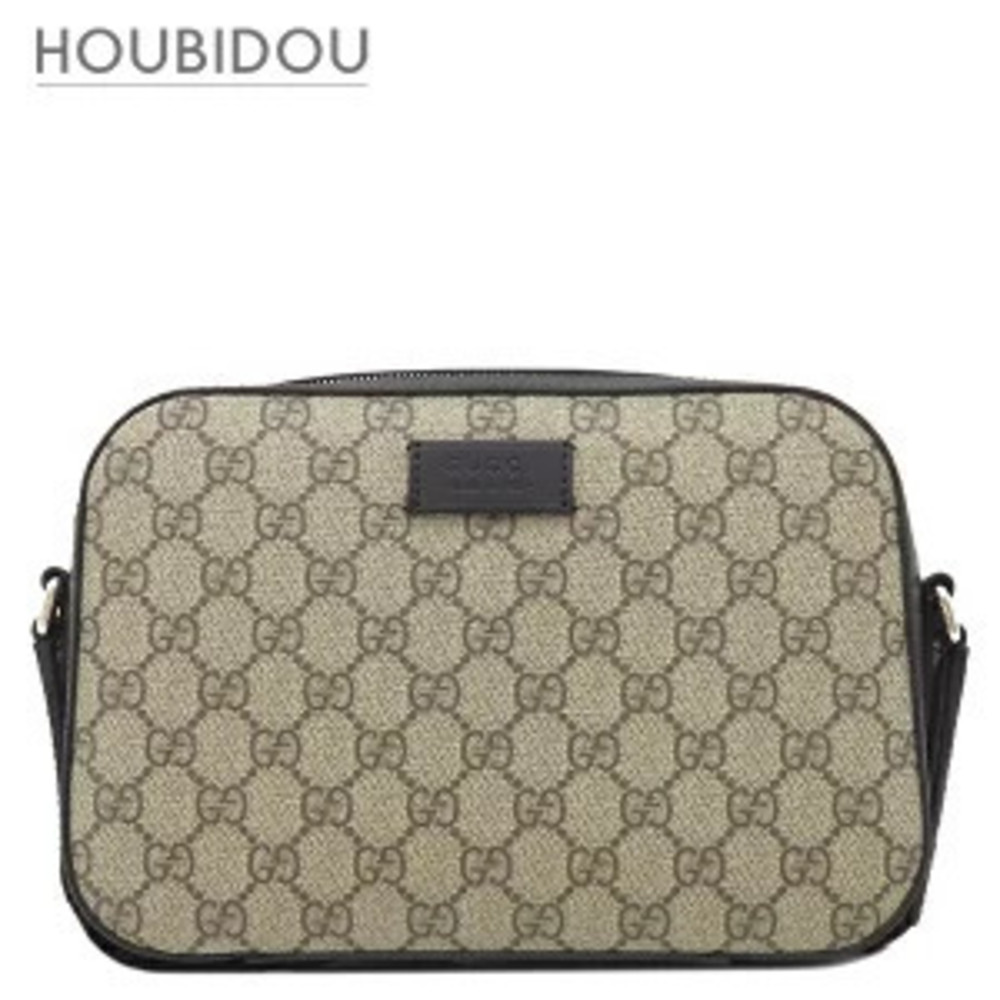 Gucci GG Supreme Shoulder Bag Camera Canvas Leather Beige Cream x Black